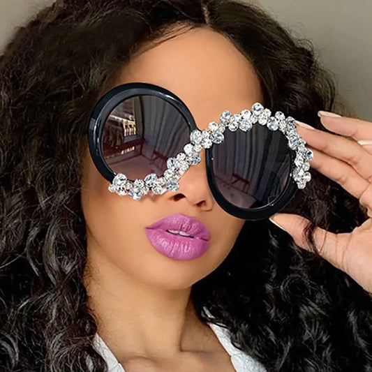 New Oversized Round Sunglasses Women Diamond Rhinestone Sunglasses Men Luxury Brand Designer Glasses Eyeglasses Eyewear Vintage