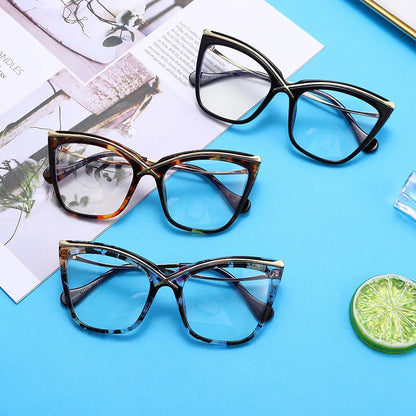 Lunettes de lecture rétro tendance pour femmes, monture en métal œil de chat, verres transparents pour ordinateur