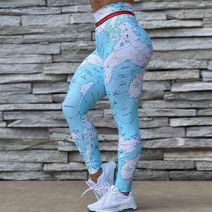 FCCEXIO Map 3D Print High Waist Leggins Fitness Sexy Women Leggings Running Workout Pants Push Up Gym New Leggings ropa de mujer