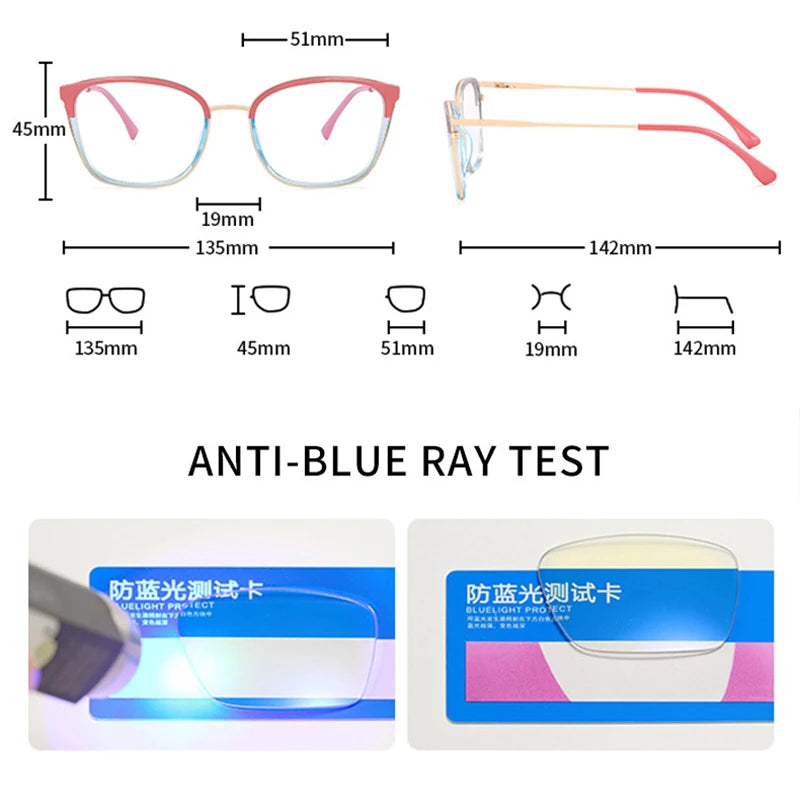 SHAUNA Fashion Square Women TR90 Metal Glasses Frames Retro Double Color Men Clear Anti Blue Light Eyewear Optical Frame