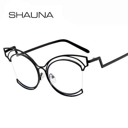 SHAUNA Anti-Blue Light Oversize Metal Semi-rimless Cat Eye Eyeglasses Frame Computer Glasses