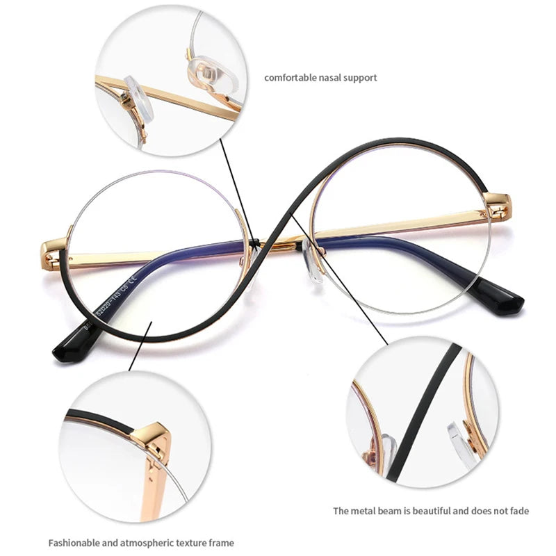 SHAUNA Retro Semi-Rimless Round Women Metal Glasses Frame Fashion Men Optical Clear Anti Blue Light Eyeglasses Frames