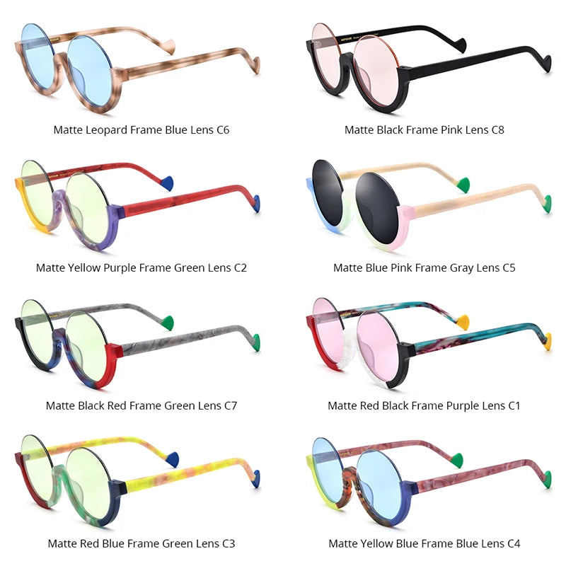 HEPIDEM Acetate Sunglasses Women 2024 New Colorful Trendy Semi Rimless Round Nylon Sun Glasses UV400 Men Shades H9361T