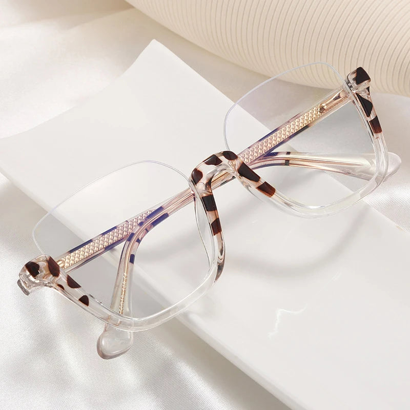 SHAUNA Retro Semi-Rimless Square Women Glasses Frames Fashion Clear Anti-Blue Light Eyewear Men Optical Colorful Leopard Frame