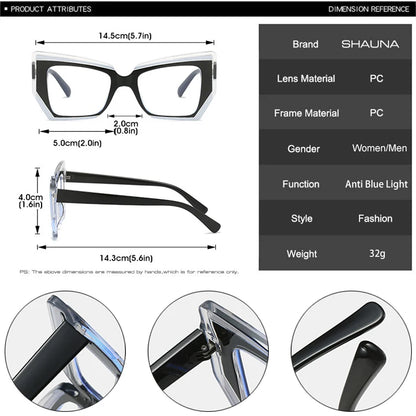 SHAUNA Ins Popular Fashion Polygon Cat Eye Multicolor Glasses Frame Women Clear Anti-Blue Light Eyewear Optical Men Frame