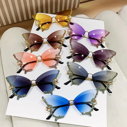 New Y2K Style Women Fashion Sunglasses Oversize Butterfly Shape Diamond Edge Design Sun Glasses Street Shooting Party Glasses