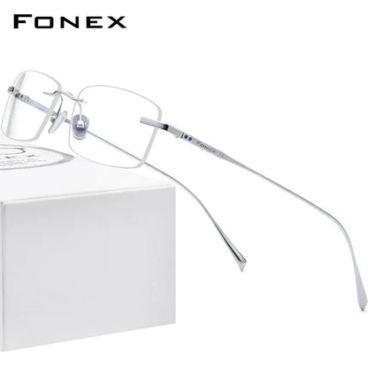 FONEX Pure Titanium Glasses Men Rimless Square Eyeglasses 2020 New Luxury Women Frame Eyewear 8562