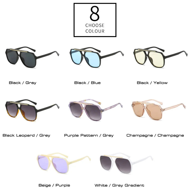 SHAUNA Doppelstege Quadratische Sonnenbrille für Damen, modisch, klare Ozean-Farbverlaufsgläser, Brillenschirme, UV400, Herren-Sonnenbrille