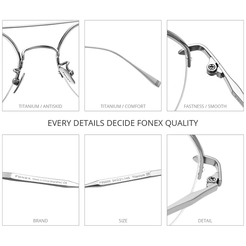 FONEX Titanbrille Herren 2022 Neu Halbrandlose Übergroße Quadratische Brillenfassung Halbrahmen Brille F85699