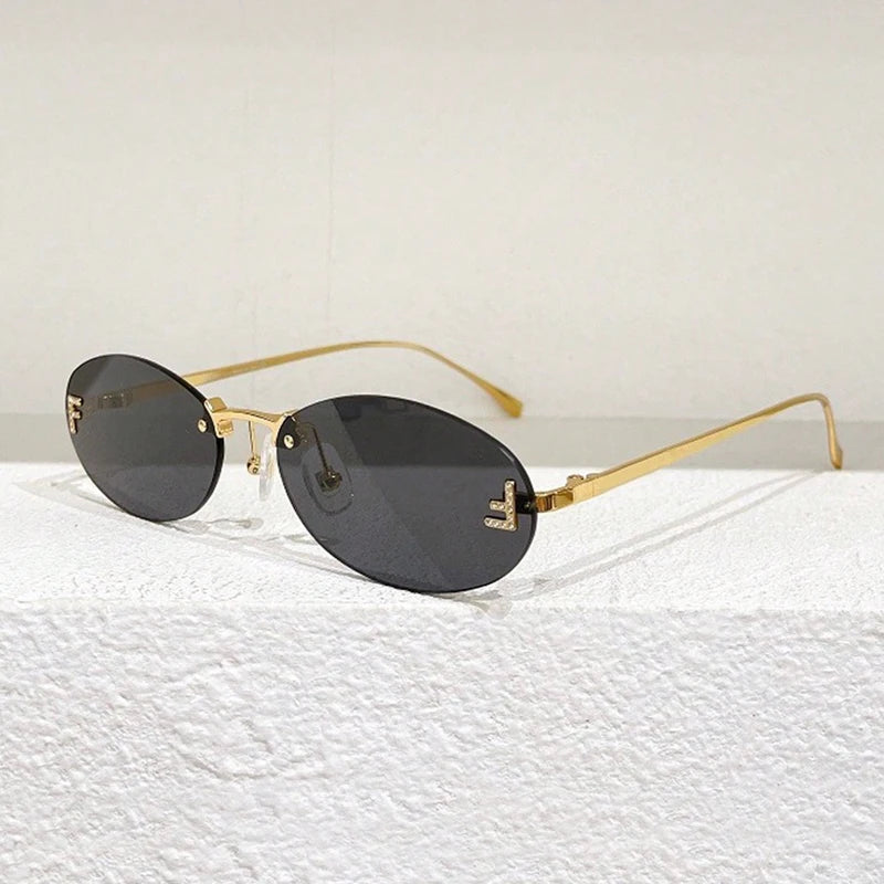 Elegant Oval Sunglasses Male Letter "F" Rimless Sunglasses Female