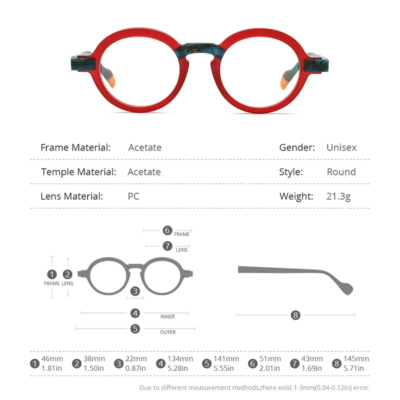 HEPIDEM Multicolor Acetate Glasses Men Matte Retro Round Eyeglasses Women Frame Spectacles Eyewear 9233