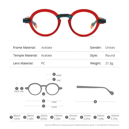 HEPIDEM Multicolor Acetate Glasses Men Matte Retro Round Eyeglasses Women Frame Spectacles Eyewear 9233