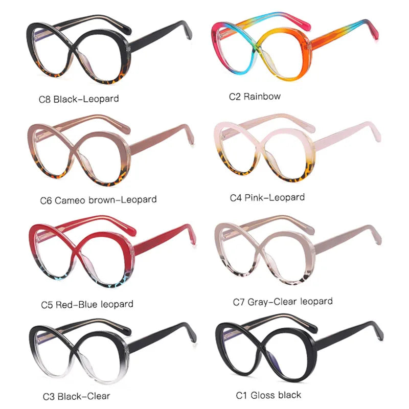 SHAUNA Anti-Blue Light Fashion Oversized TR90 Multicolor Women Round Glasses Frames Spring Hinge Computer Optical Eyeglasses