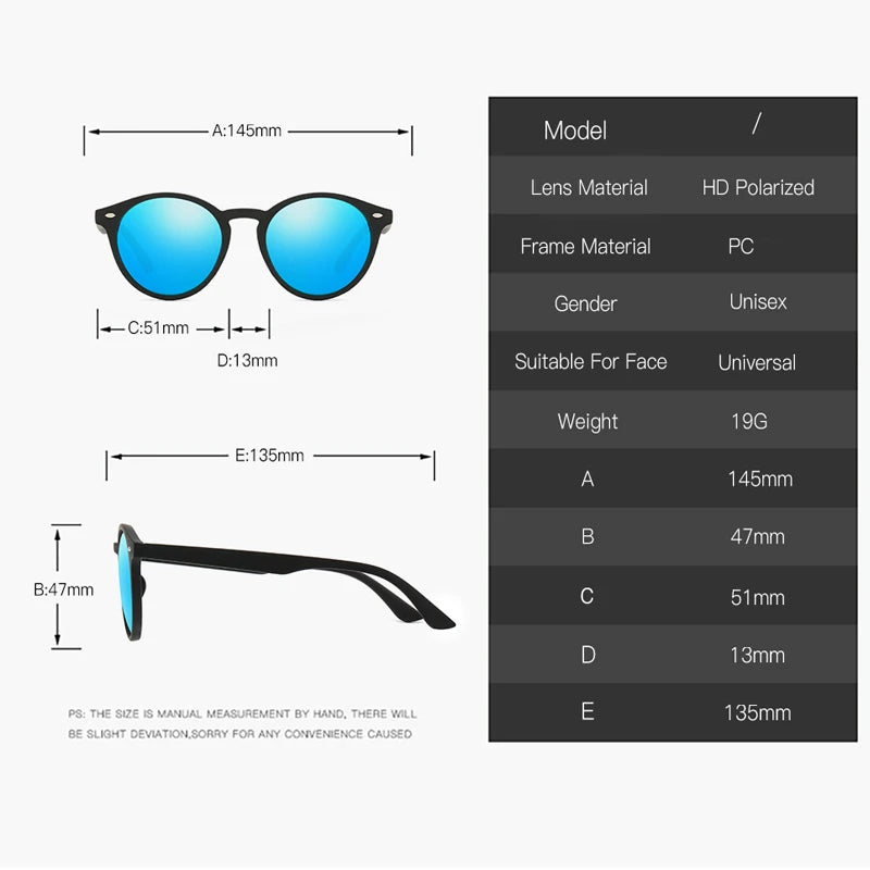 Fashion Men And Women Round Oval Sunglasses Polarized Driving Vintage Sun Glasses Circle Designer Black Eyewear UV400 Anti-glare