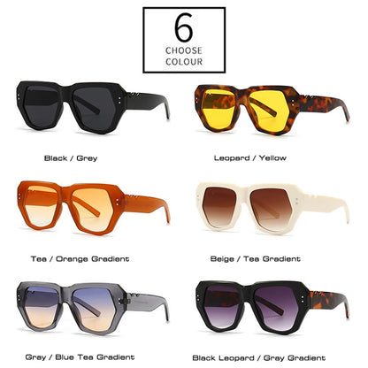 SHAUNA Rétro Polygone Oeil de Chat Femmes Lunettes de Soleil Marque de Mode Designer Dégradé Nuances UV400 Hommes Tendance Rivets Lunettes de Soleil