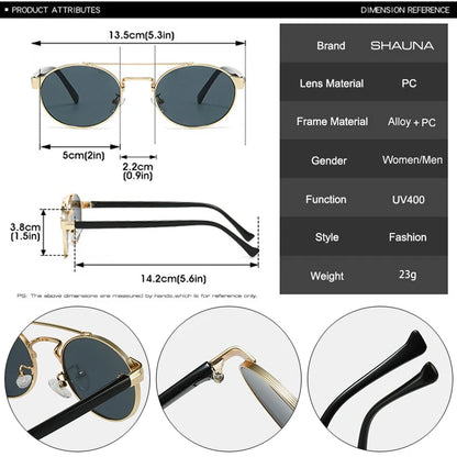 SHAUNA Vintage Metall Doppelstege Damen Ovale Sonnenbrille Fashion Punk Herren Farbverlauf Sonnenbrille UV400