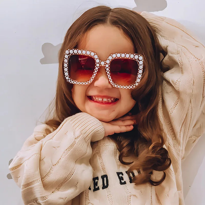 Kids Diamond Oversized Sunglasses Big Square Frame Sunglasses UV400 Crystal Eyewear Retro Rhinestone Frames Eyeglasses Children