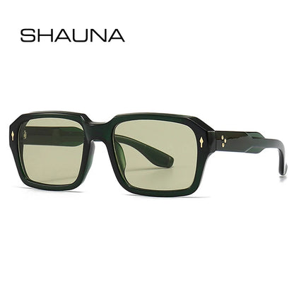 SHAUNA Retro Rivets Men Punk Gradient Sunglasses Fashion Square Women Green Tea Sun Glasses