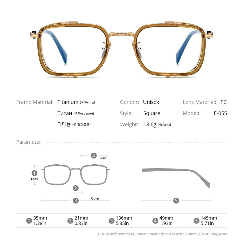 FONEX Acetate Titanium Glasses Men Vintage Square Eyeglasses Women Spectacles Eyewear E-055