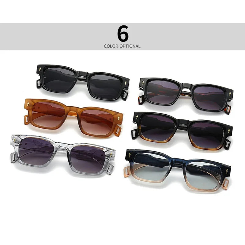 SHAUNA Retro Nieten Sonnenbrille Marke Designer Trendy Rechteck Sonnenbrille UV400