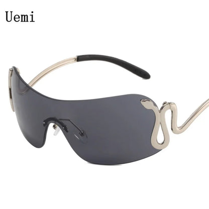 Uemi Neue Mode Randlose Sonnenbrille Für Frauen Männer Luxus Schlange Dekoration Metall Rahmen Sonnenbrille Shades UV400 Brillen