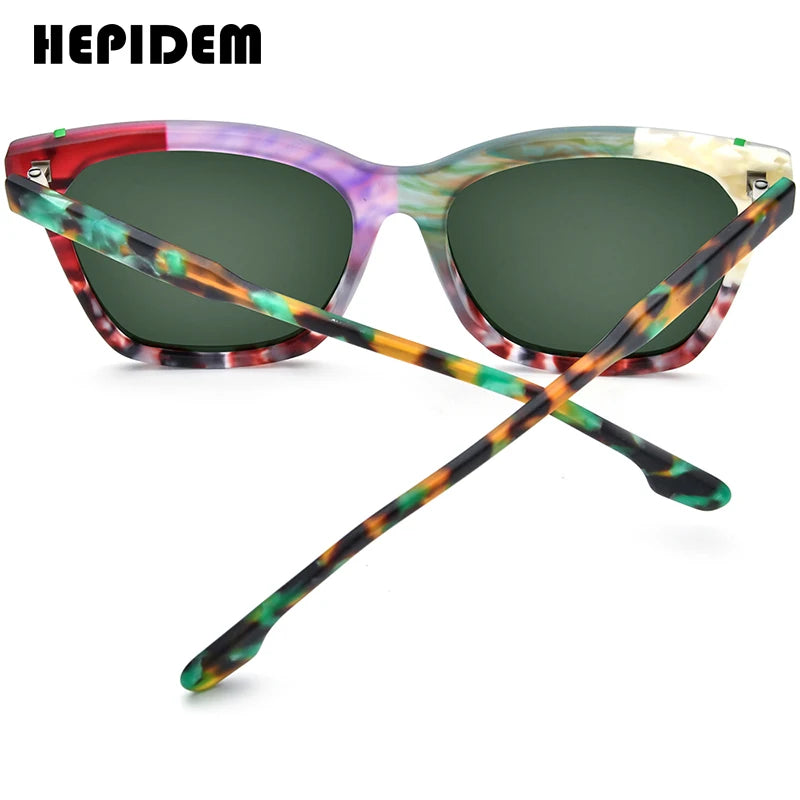 HEPIDEM Acetat Polarisierte Sonnenbrille Männer Bunte Retro Trendy Design Quadratische Sonnenbrille UV400 2024 Neue Frauen Shades H9343T