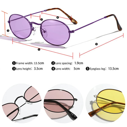 SHAUNA Lunettes de soleil classiques rétro à monture ovale en métal pour femmes, nuances jaunes et violettes, UV400, tendance pour hommes