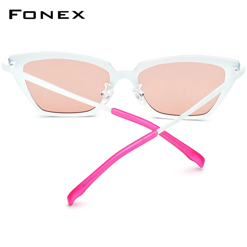 FONEX Sonnenbrille Damen aus reinem Titan 2024 Neu Retro Vintage UV400 Big Cat Eye Polarisierte Sonnenbrille für Herren Shades F85809T