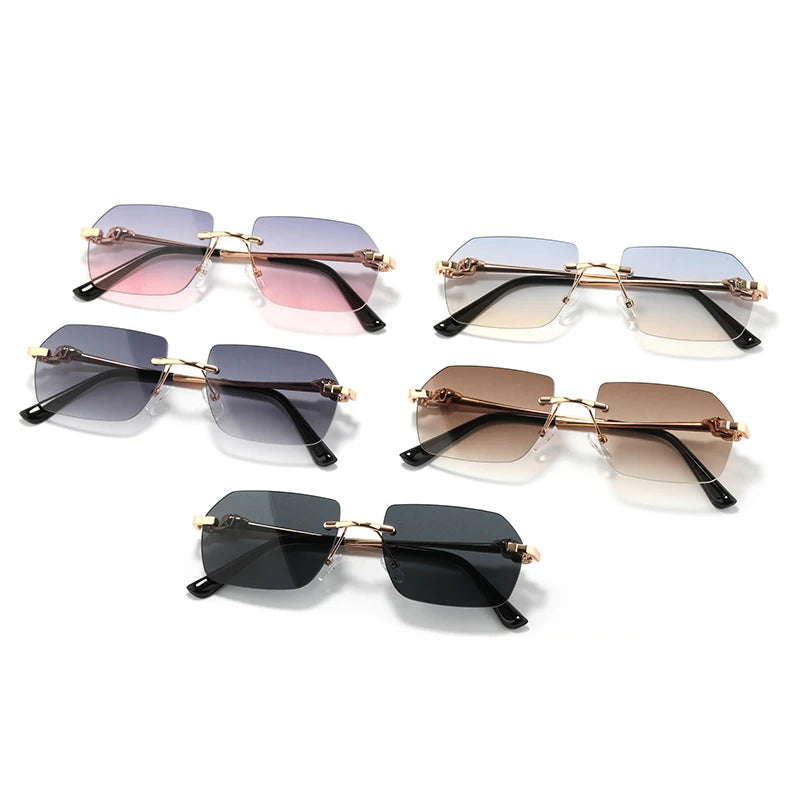 Rimless Rectangle Sunglasses Women Fashion Frameless Square Sun Glasses Female Shades Classic Gradient Color Eyewear UV400