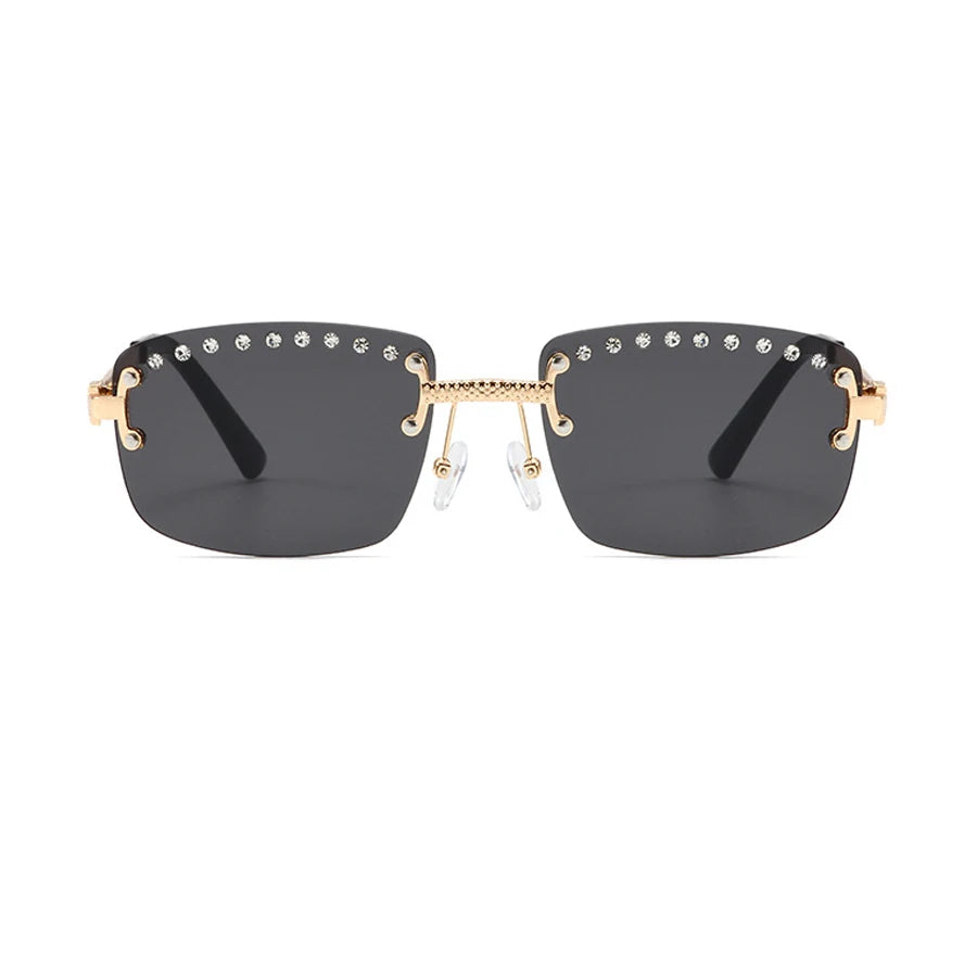 Lunettes de soleil rectangulaires sans monture pour femmes et hommes, lunettes de soleil de créateur à strass, mode d'extérieur, Lunette De Soleil Femme