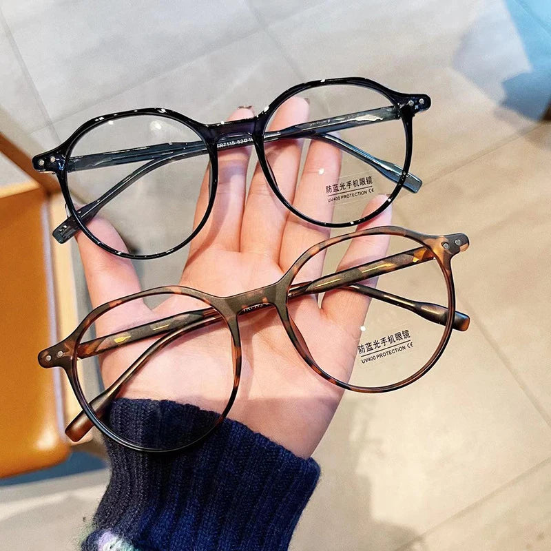 SHAUNA Fashion TR90 Round Glasses Frame Women Retro Rivets Decoration Clear Anti-blue Light Eyewear Men Optical Frames