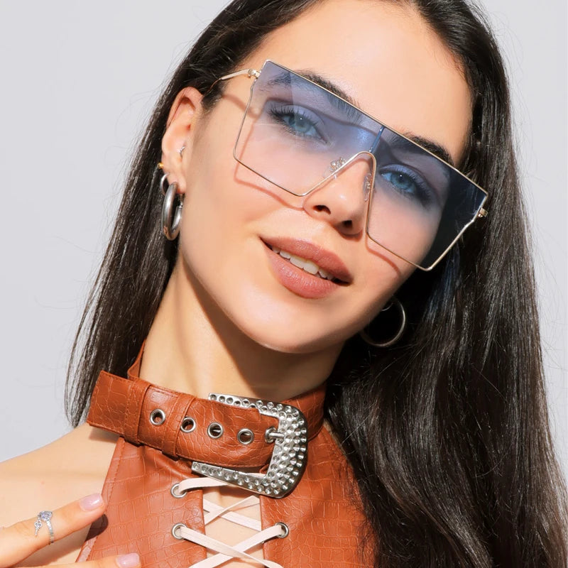 Vintage Metall Sonnenbrillen Damen Steampunk Sonnenbrillen für Herren Brillen Mode Flat Top Goggle Große Rahmen Farbverlaufsgläser Shades