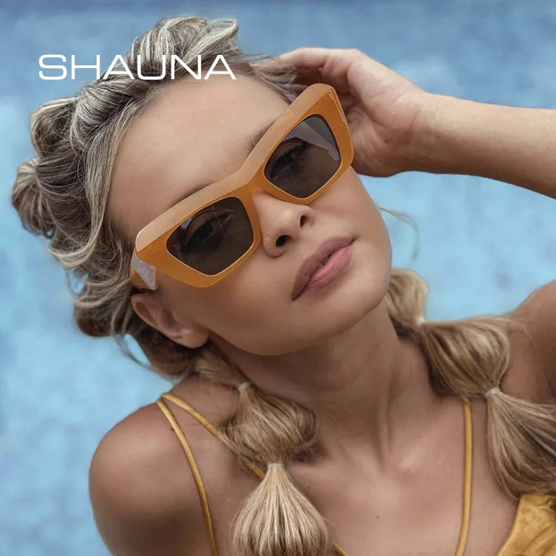 SHAUNA Retro Jelly Frame Women Cat Eye Sunglasses Brand Designer Trending Oversize Shades UV400