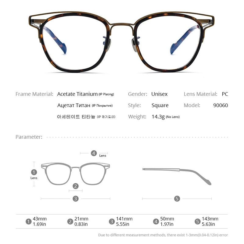 FONEX Acetate Titanium Glasses Men Vintage Oversize Square Eyeglasses 2022 Women Spectacles Eyewear 90060