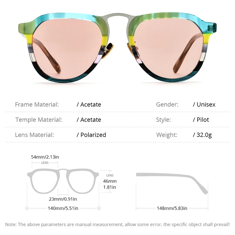 Lunettes de soleil polarisées en acétate HEPIDEM pour hommes et femmes, nouvelle collection 2024, design rétro coloré et tendance, UV400, lunettes de soleil pilote, nuances H9350T