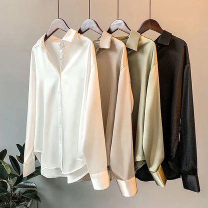 Y2k Korean White Loose Women Shirts Autumn Chic Long Sleeve Button Turn Down Collar Female Blouse Retro Elegant Ladies Tops