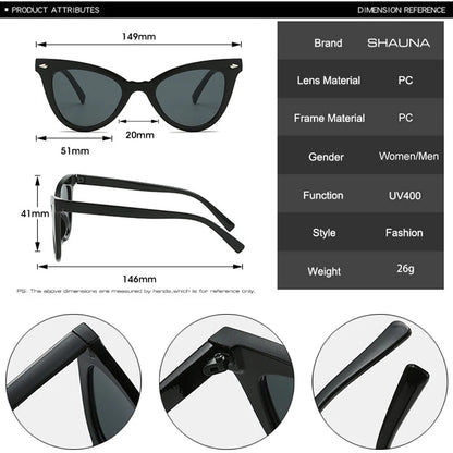 SHAUNA Oversized Cat Eye Women Sunglasses Fashion Clear Gradient Shades UV400 Men Rivets Decoration Trending Sun Glasses