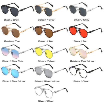 SHAUNA Retro Metall Punk Runde Sonnenbrille Damenmode Klare Farbverlauf Spiegel Shades UV400 Männer Trendy Frühling Sonnenbrille