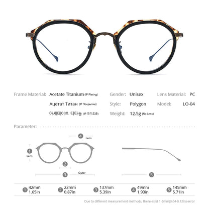 FONEX Acetate Titanium Glasses Men Simple Retro Polygon Eyeglasses 2023 Women Eyewear LO-04