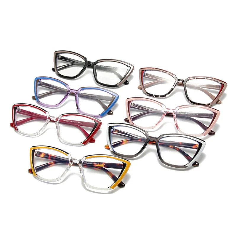 SHAUNA Retro Cat Eye Contrast Color Women Glasses Frame Fashion Clear Anti Blue Light Eyewear Men Optical Colorful Frame