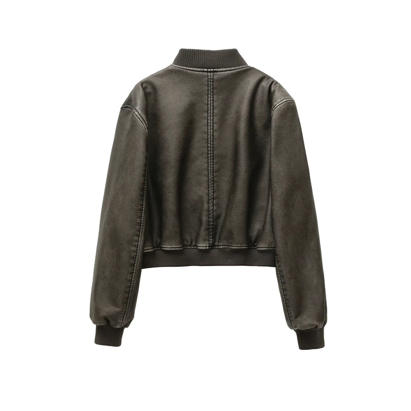 ZVRI Veste bomber en similicuir vintage pour femme 2023