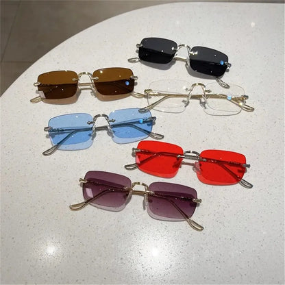 Rimless Rectangle Sunglasses Men Women 2024 Fashion New in Vintage Shades Eyewear Brand Design Ocean Lenses Sun Glasses