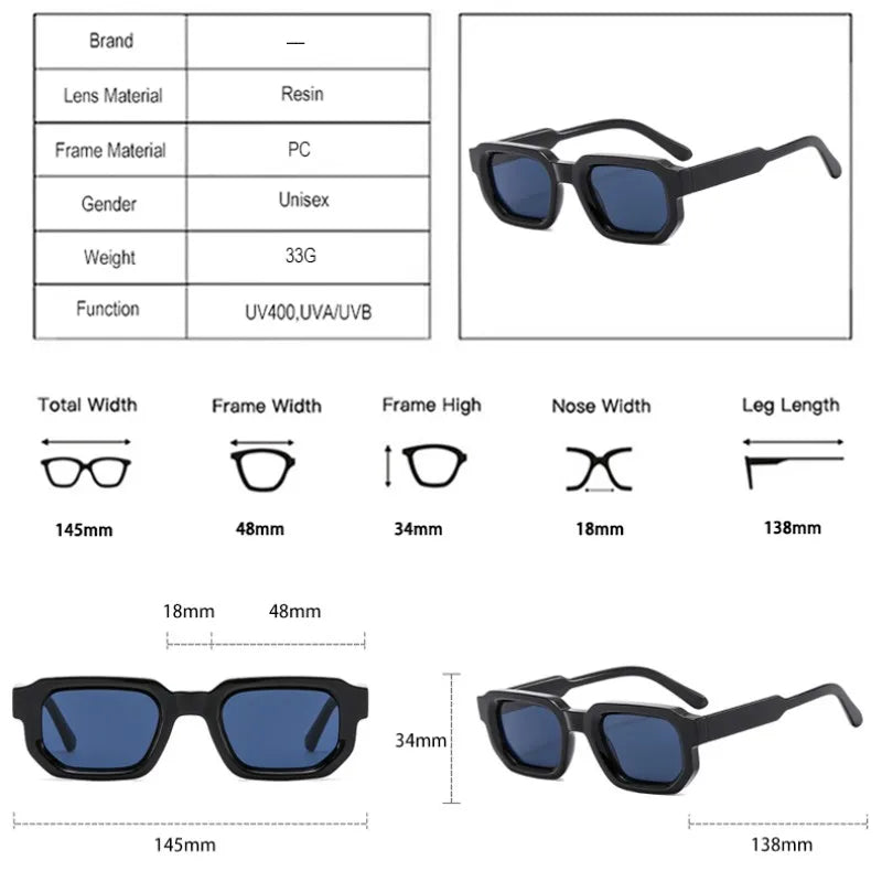 New Fashion Blue Square Sunglasses For Women Men Retro Luxury Designer Clear Lens Sun Glasses Shades UV400 Eyeglasses Wholesale