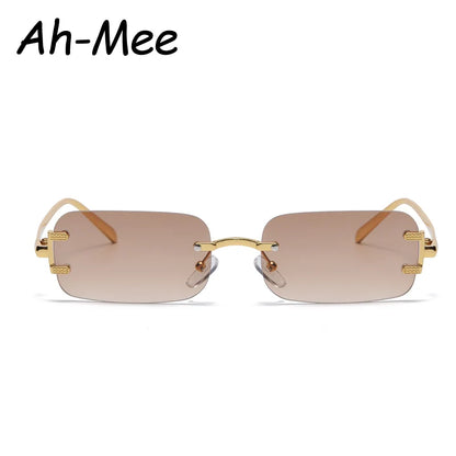 New Rimless Rectangle Vintage Metal Frames Sunglasses Women Fashion Frameless Tinted Sun Glasses Shades For Female