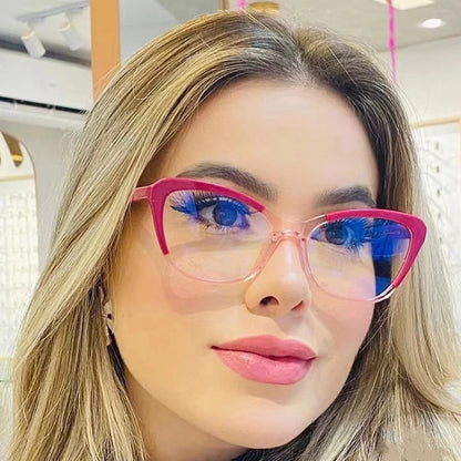 SHAUNA Fashion TR90 Clear Anti-Blue Light Women Glasses Frame Retro Spring Hinge Men Optical Cat Eye Double Color Frame