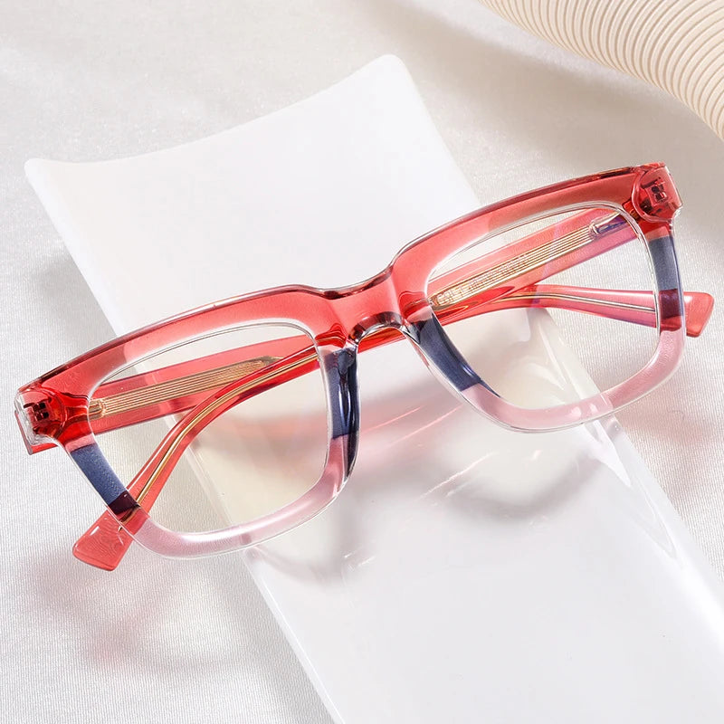 SHAUNA Fashion Double Color TR90 Square Women Glasses Frames Retro Optical Men Clear Anti Blue Light Eyewear Frame