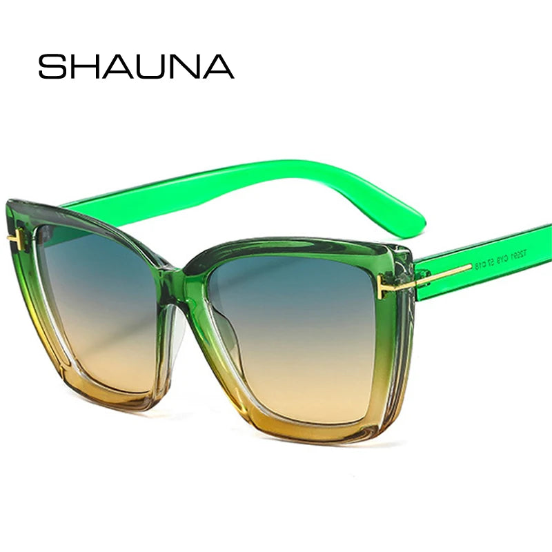 SHAUNA Rétro Oeil de Chat Coloré Dégradé Lunettes De Soleil Femmes Marque De Mode Designer Verres Transparents Lunettes Hommes Vert Lunettes De Soleil UV400