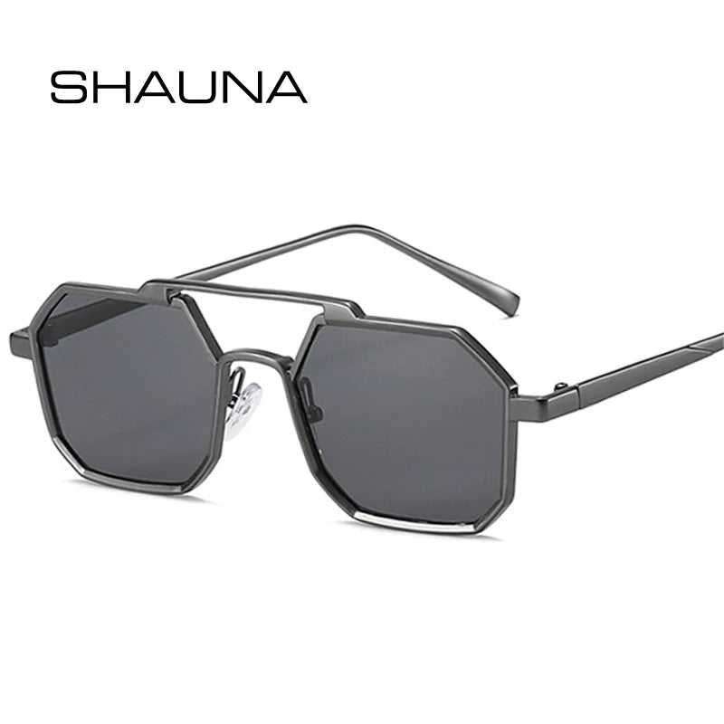 SHAUNA Retro Doppelstege Polygon Quadratische Metall Sonnenbrille Damen Trendy Shades UV400 Herren Sonnenbrille