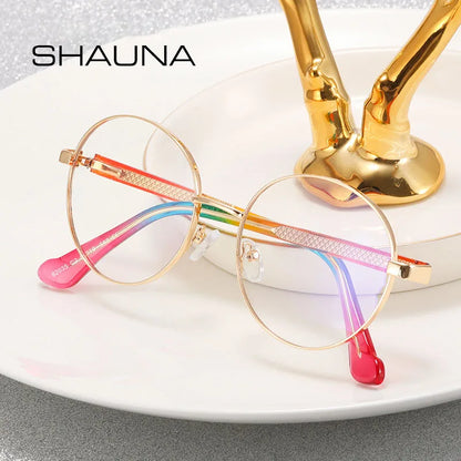 SHAUNA Clear Anti Blue Light Women Fashion Glasses Frames Retro Spring Hinge Men Round Optical Metal Frame