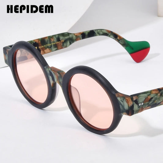 HEPIDEM Matte Acetate Polarized Sunglasses UV400 Men 2023 New Design Retro Big Circle Round Sun Glasses Women Shades H9271T